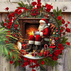 Vintage Santa Claus Circular Wooden Sign, Suitable for Homes, Living Rooms, Garages, Coffee Shops, Christmas Decorations, Gifts