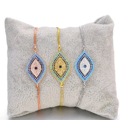Juya 18K Real Gold Plated Adjustable Chains Multicolor Zirconia Hamsa Fatima Enamel Greek Evil Eye Charms Bracelets For Women