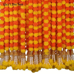 Long Strands Artificial Marigold Garland Pooja Diwali Fiesta Indian Décor Pooja Marigold Flowers Pooja Wedding Events Decor