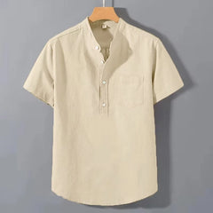 Mens Short Sleeve T Shirts Solid color Stand Up Shirt Summer Trendy Breathable Loose Youth Basic Cotton Pocket Top