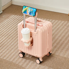 14-Inch Carry-On Suitcase with 3-Section Pull Rod Mobile Phone Holder And Cup Holder Lightweight Travel Luggage Handbag Suitcase