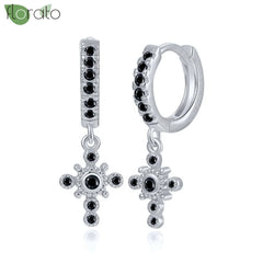 925 Sterling Silver Needle Fashion Cross Pendant Hoop Earrings for Women Vintage Gold Color Small Earrings Luxury Jewelry Gifts