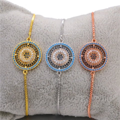 Juya 18K Real Gold Plated Adjustable Chains Multicolor Zirconia Hamsa Fatima Enamel Greek Evil Eye Charms Bracelets For Women