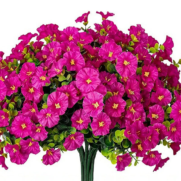 4Bundles Artificial Flowers Fake Silk Morning Glory Flower Eucalyptus Plants UV Resistant Garden Summer House Outdoor Decoration Home Decor, Plants & flowers