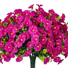 4Bundles Artificial Flowers Fake Silk Morning Glory Flower Eucalyptus Plants UV Resistant Garden Summer House Outdoor Decoration Home Decor, Plants & flowers