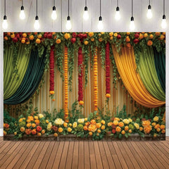Indian Marigold Curtain Photography Background Puja Ganpati Pooja Traditional Wedding Birthday Party Home Decor Photo Backdrop