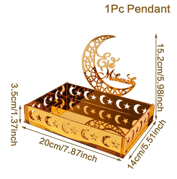Ramadan Tray Table Centerpieces Plate Acrylic Ramadans Eid Mubarak Decorations for Home 2025 Islam Muslim Festival Party Gifts