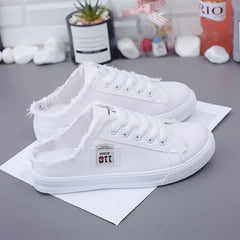 2024 Spring Summer Women Canvas Sneaker Low Top Denim Sneakers Ladies Lace-Up Flat Canvas  Board Shoes Female Flat Shoes