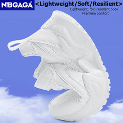 White Children's Leather Casual Shoes For Boy Girls Outdoor Running Sneakers Breathable Mesh Kids School Walking Sport Non Slip