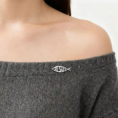Teamer Jesus Fish Pin Brooch Stainless Steel For Women Man Christian Symbols Vintage Trendy Amulet Jewelry Vintage Accessory