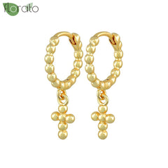 925 Sterling Silver Needle Fashion Cross Pendant Hoop Earrings for Women Vintage Gold Color Small Earrings Luxury Jewelry Gifts