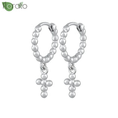 925 Sterling Silver Needle Fashion Cross Pendant Hoop Earrings for Women Vintage Gold Color Small Earrings Luxury Jewelry Gifts
