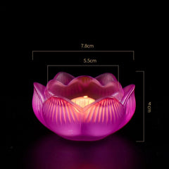 Colorful Glass Lotus Candle Holder Buddhist Altar Lamp Butter Lamp Stand, Ever-Burning Candlestick for Worship & Home Decoration