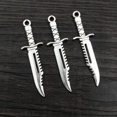 10pcs/lot Antique Silver Plated Sword Blade Charms Pedants DIY Jewelry Making Accessories for Necklace Craft Findings