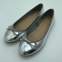 Eilyken Gold Silver Elegant Bowknot Round Toe Women's Flat Comfort Slip-On Ladies Ballerina Single Mules Flat Shoes