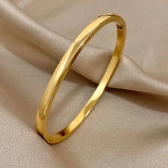 Fashion Smooth Stainless Steel Cuff Bangles Bracelets for Women Men New 4mm Gold Plated Stackable Waterproof Charm Jewelry