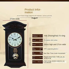 Large 3D Wall Cloc, Vintage European Pendulum Clock, Retro Modern Design Living Room and Farmhouse Decor Home Timepiece