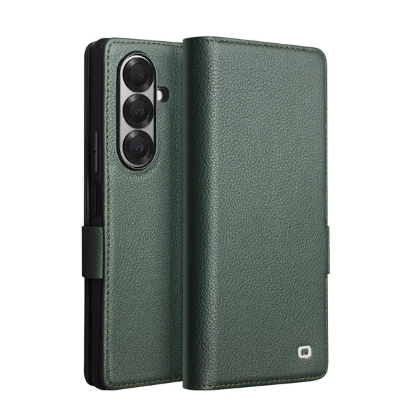 QIALINO Case for Samsung Fold 7 Slim Card Slot Holder Holster Genuine Leather Sleeve Bracket Corner Protection Cover with Magnet