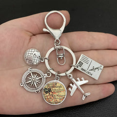 New ideas Earth plane keychain pendant earth compass personality memorial key ring gift for travel lovers