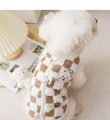 Winter Warm Pet Dog Coat Plaid Dog Clothes with D-ring Plush Pet Jacket for Small Medium Dogs Chihuahua Yorkie Costume