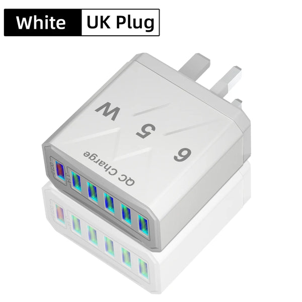 65W 6-Port Fast Charger – QC3.0 Travel Adapter