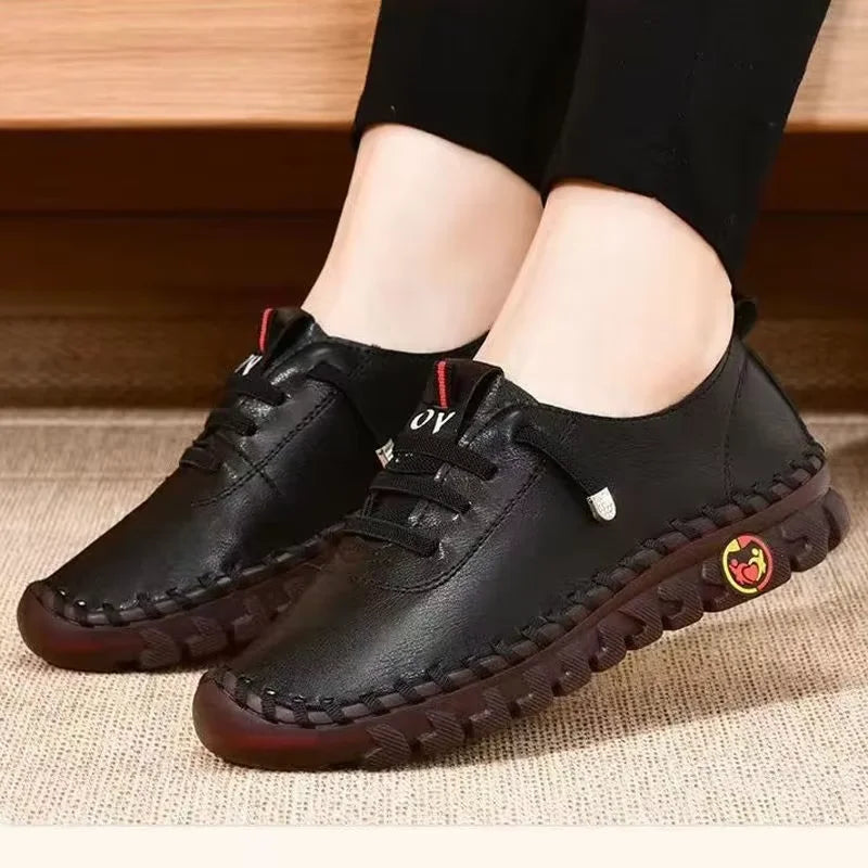 Sneakers Women Shoes Loafers Lace Up Leather Flat New Spring Casual comfortable Mom Shoe Mujer Zapatos Chaussure Flat Shoes