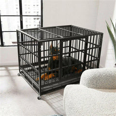 XXL Large Heavy Duty Dog Crate Strong Pet Cage Tear Resistant Square Tube Metal Kennel Playpen with Lockable Wheels and Tray Pet Shop