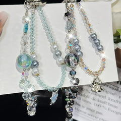 Phone Lanyard Short Bear Butterfly Pendant Dazzling Crystal Beaded Bracelet High End Outdoor Travel Portable Pendant