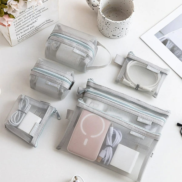 6pcs Transparent Mesh Coin and Miscellaneous Storage Bags, Portable 3D Card Organizer Pouches Cosmetic Bags Travel Storage Bag