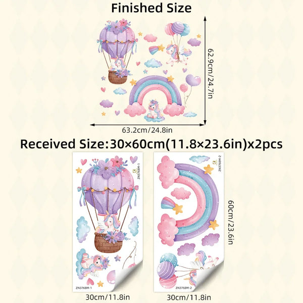 Rainbow Hot Air Balloon Unicorn Star Cloud Love Wall Decor Self-Adhesive Sticker for Girl's Bedroom Dormitory Decor