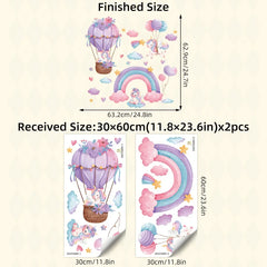 Rainbow Hot Air Balloon Unicorn Star Cloud Love Wall Decor Self-Adhesive Sticker for Girl's Bedroom Dormitory Decor
