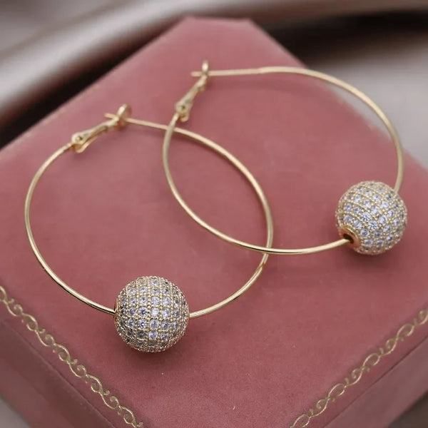 Real Gold Plated Zircon Bead Earrings – Luxury Women’s Party Jewelry