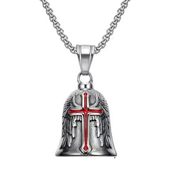 Vintage Christian Jesus Cross Bell Pendant Motorcycle Bell Necklace Punk Biker Religious Exorcist Lucky Jewelry for Men's