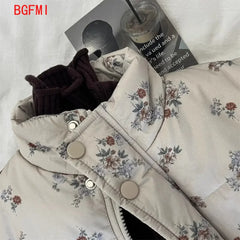 Winter Toddler Girl Parkas Cotton Padded Floral Print Long Sleeve Baby Girls Outerwear Coat Loose Thicken Warm Kid Girl Snowsuit