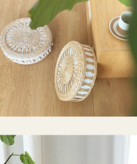 Nordic Round Woven Ottoman Small Mobile Footrest Stool