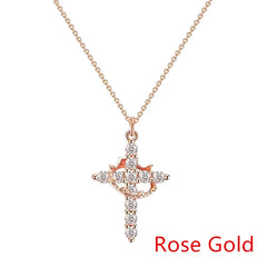 Luxury Rotatable Crown Zircon Cross Necklace Earrings Rings for Women Stainless Steel Cross Chain Christian Jewelry Prayer Gift