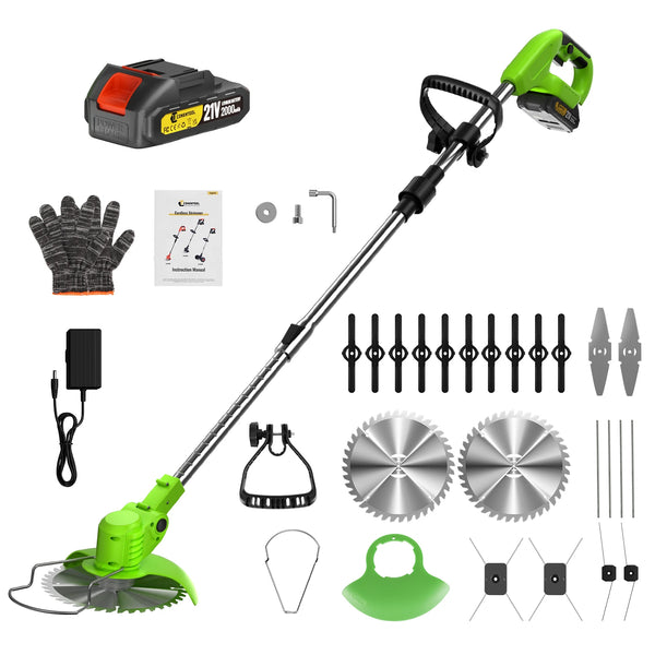 CONENTOOL 21V Cordless Grass Trimmer 6 Inch Foldable Electric Lawn Mower with 5 Types Blades & Battery Garden Yard Pruning Tools