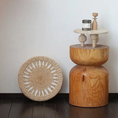 Nordic Round Woven Ottoman Small Mobile Footrest Stool
