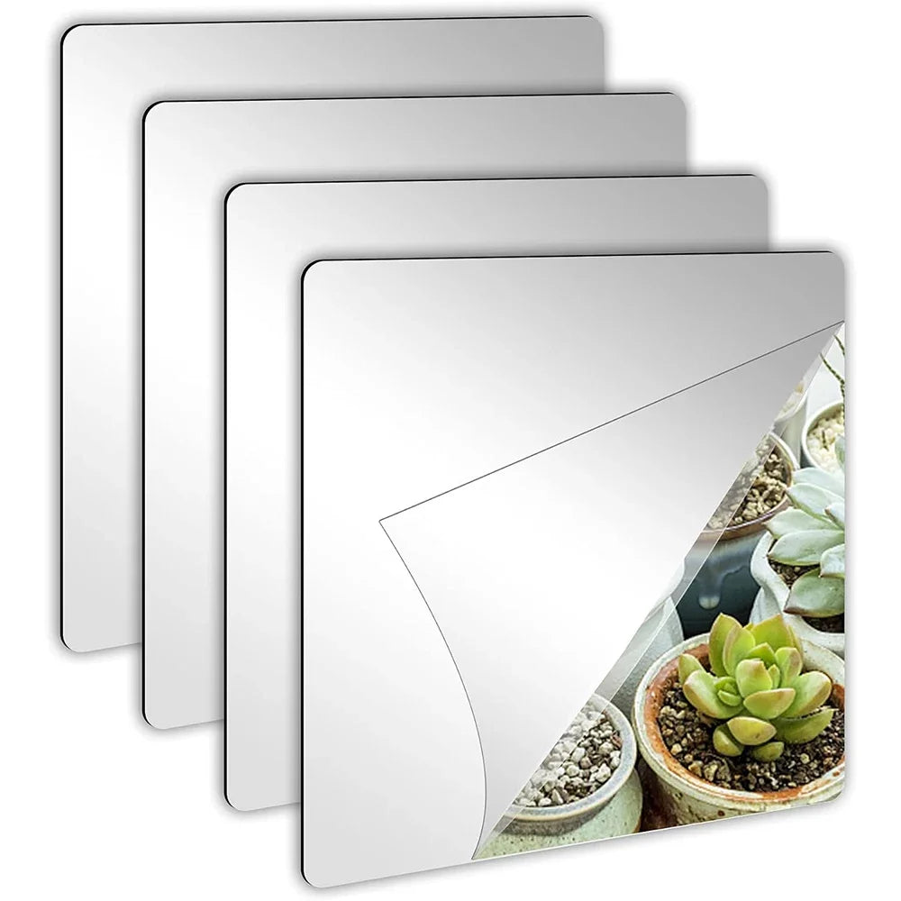 3D Mirror Wall Art Sticker DIY Square Acrylic Decal 2mm Full Body Wall Mirror Stickers for Bedroom Living Room Home Decor 2/4pcs