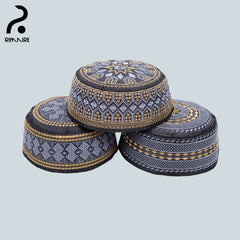 RIMAIRE Black and Yellow Muslim Preyer Hat Designer Embroidery Islamic Men Hat Newest Hair Cover Yarmulke Causal Party Wholesale
