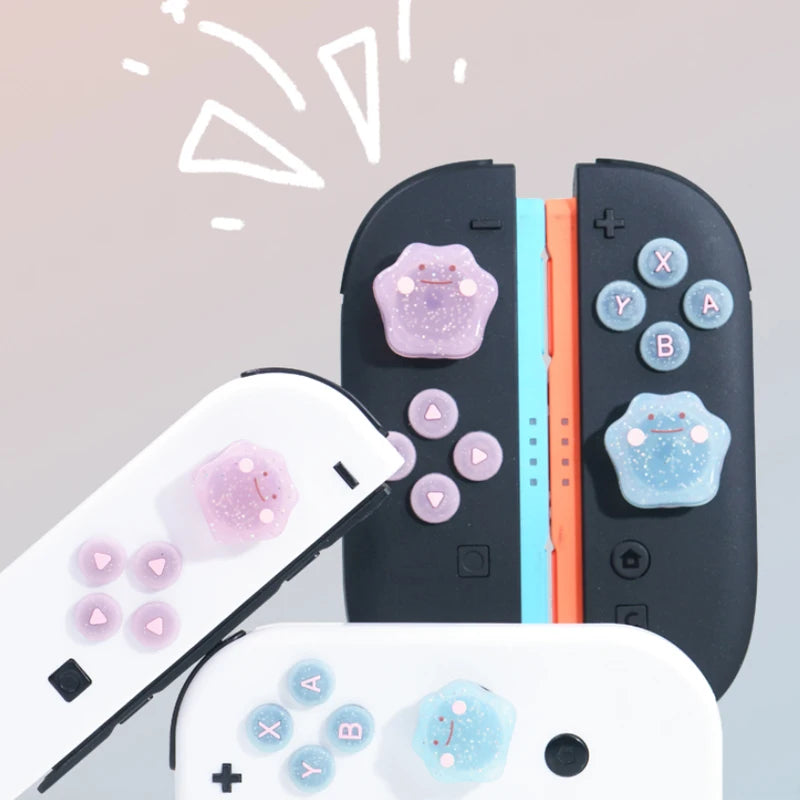 Cute Bling Silicone Soft D-pad Button ABXY Key Sticker Skin Case For Switch 2/NS Oled Joy-con Thumb Stick Grip Cap Cover