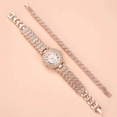 Luxury Women’s Diamond Steel Band Watch & Bracelet Set