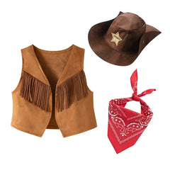 Children Western Cowboy Role Playing Costume Vest Scarf Hat Boy Festival Halloween Party Boys Outfit