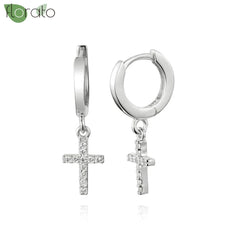 925 Sterling Silver Needle Fashion Cross Pendant Hoop Earrings for Women Vintage Gold Color Small Earrings Luxury Jewelry Gifts