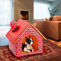 Foldable Kennel Small Dog Cat Kennel Warm and Comfortable Portable Brick Wall Style Pet Dog House Cat Bed Pet Shop