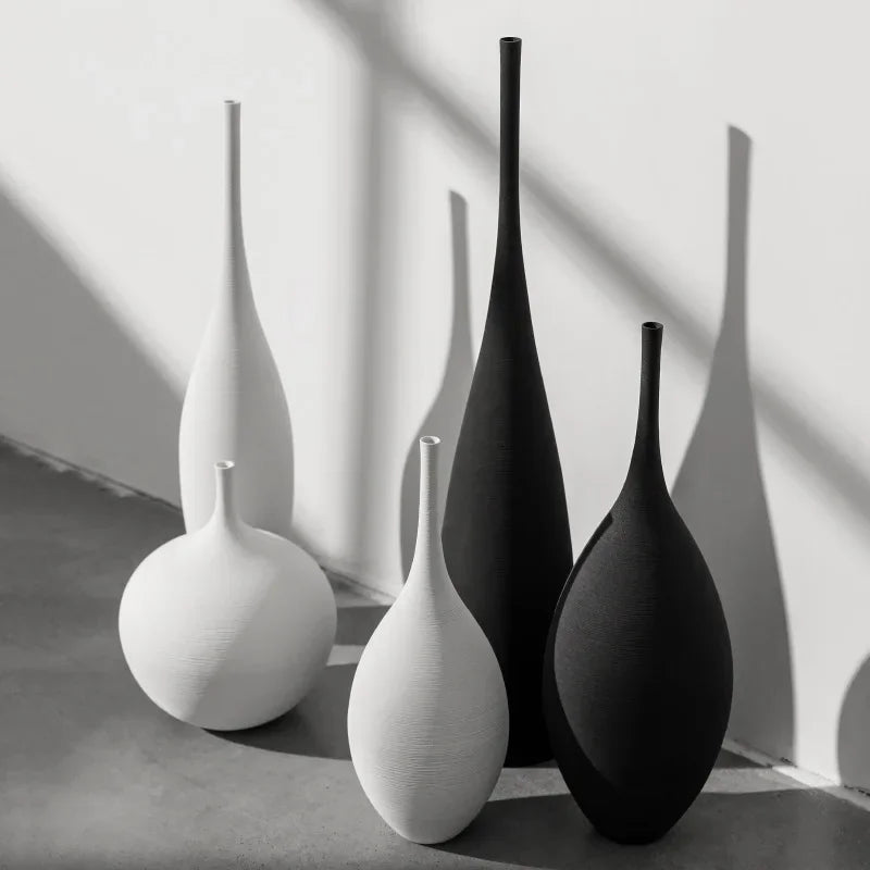 Minimalist Handmade Art Zen Vase Ceramic Decoration Living Room Model Home Decoration Black and White Art Vase Hand Drawing Home Decor