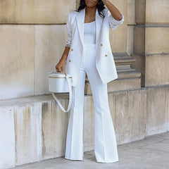 Women’s Solid Color Casual 2-Piece Wide-Leg Pants Set
