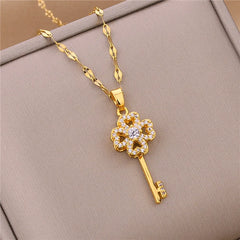 New In Light Luxury Zircon Crystal Stainless Steel Necklace Korean Fashion Sweet Sexy Female Clavicle Chain Jewelry