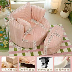 Lounge Lazy Movable Swivel Accent Sofa Chair with Wheels Comfy Soft Leisure Reading Chair Upholstered Cushion Recliner Sofa