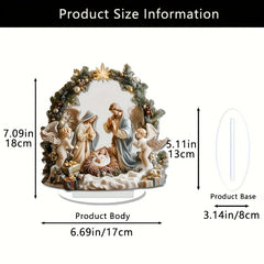 2D Acrylic Desktop Christmas Decor - Jesus' Birth Virgin Mary Angel Cartoon Print Christian Home Christmas 2026 New Year Gift